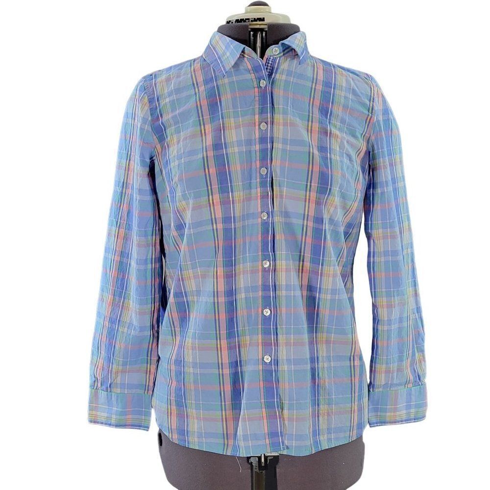 Talbots Blue Plaid Button Down Shirt Sz M